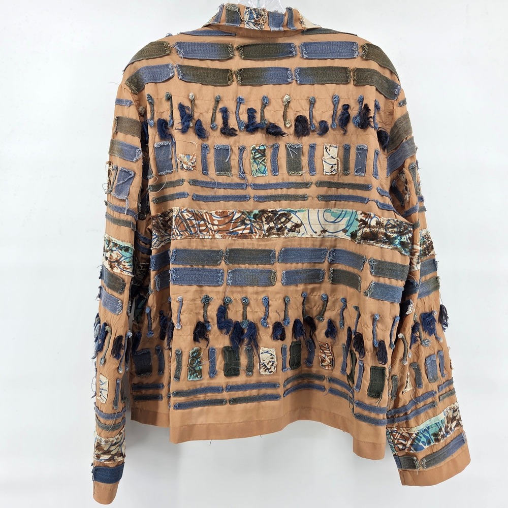 New‎ Direction Shirt Jacket XL Beige Patchwork Artsy Boho Indie Ethnic - Picture 4 of 8